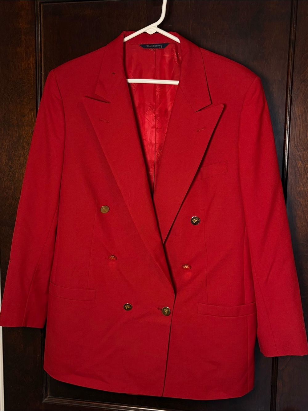 Vintage Burberry Women’s Blazer Jacket Red 100% Wool Fair Condition 90s Classic